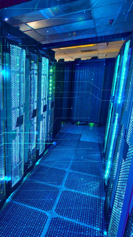 Blue digital mobile wallpaper, supercomputer remix