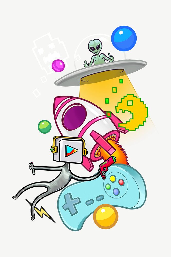 Funky space gaming collage element psd