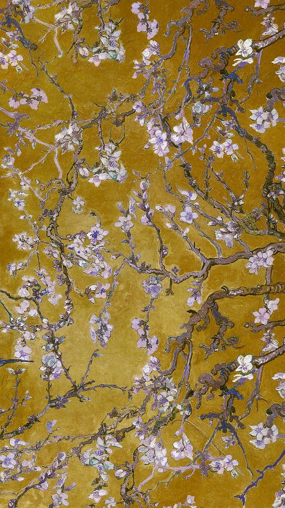 Aesthetic flower mobile wallpaper, Van Gogh's Almond blossom, famous painting, remixed by rawpixel