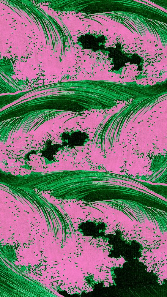 Green ocean waves phone wallpaper, Uehara Konen's pattern art, remixed by rawpixel