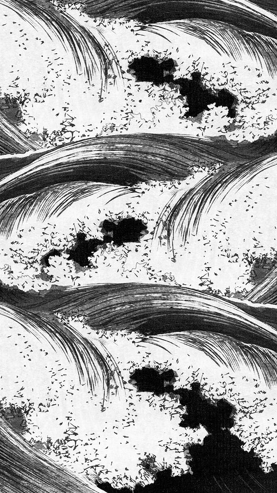 Black ocean waves mobile wallpaper, Uehara Konen's pattern art, remixed by rawpixel