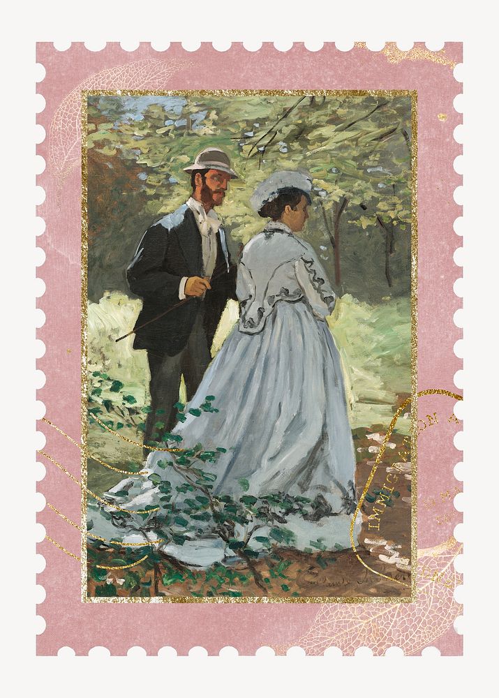 Claude Monet  artwork postage stamp. Famous art remixed by rawpixel.