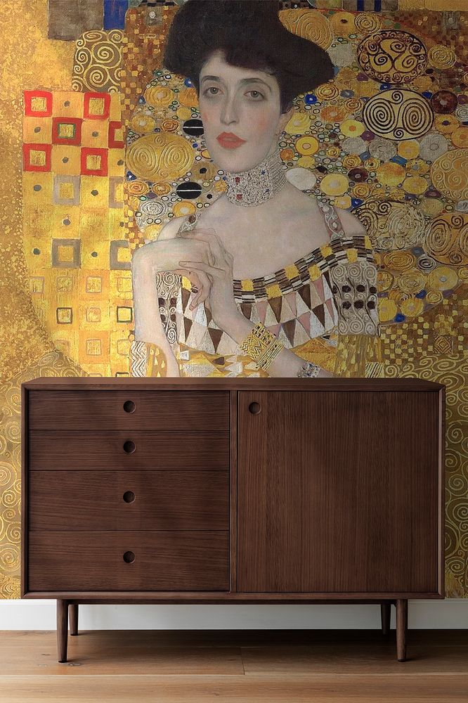 Gustav Klimt's famous painting wall decoration, Portrait of Adele Bloch-Bauer I design, remixed by rawpixel