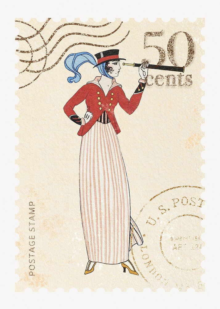Vintage stamp flapper jazz fashion illustration, remixed by rawpixel