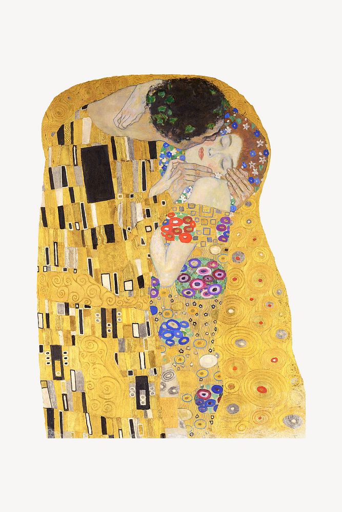 Gustav Klimt's The Kiss, famous painting illustration, remixed by rawpixel