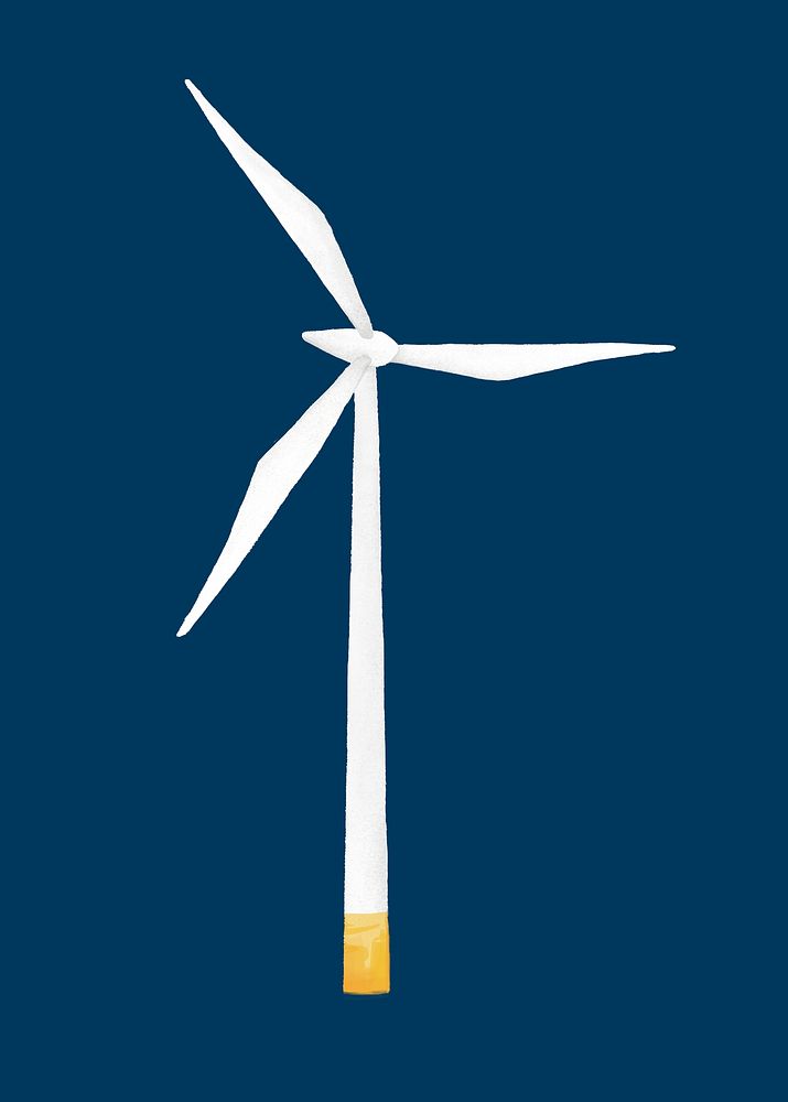 Wind power turbine illustration, collage element psd