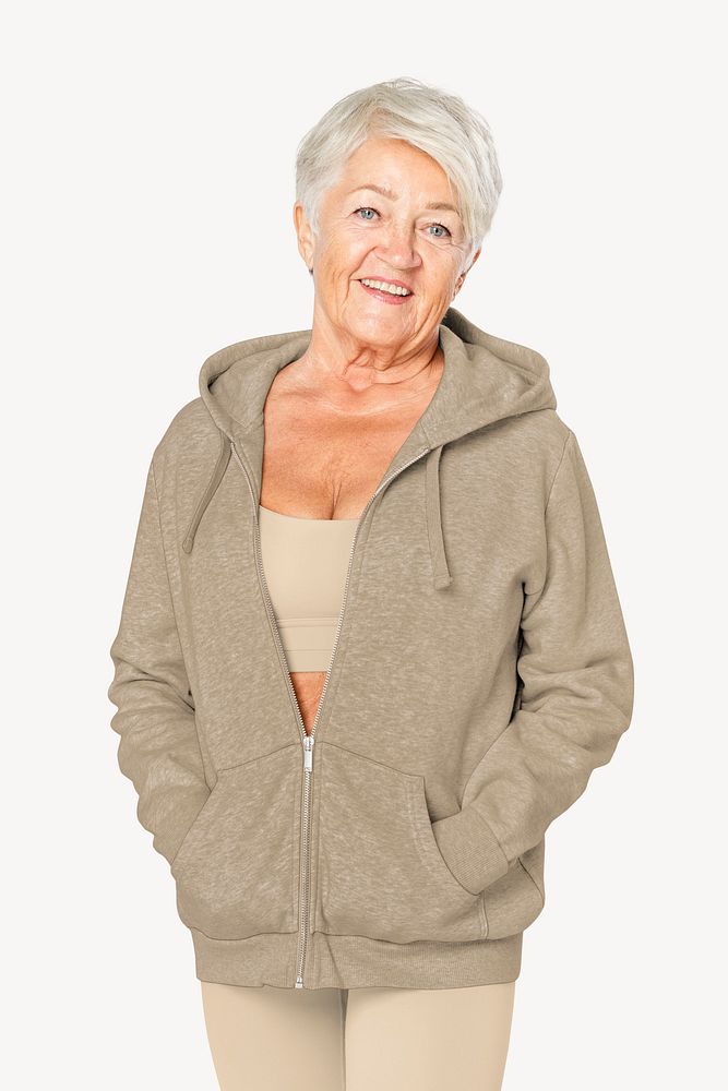 Senior woman wearing beige jacket