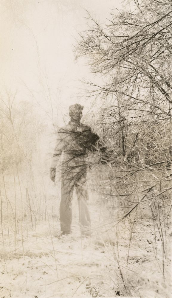  man and ice-covered branches