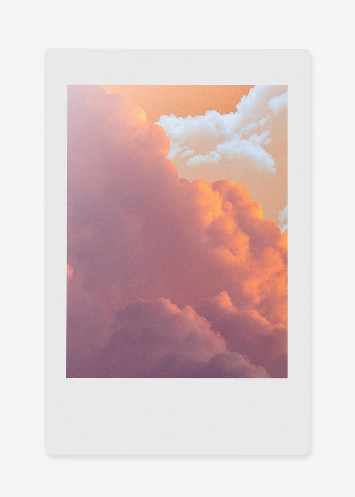 Instant film frame mockup, cloudy sky design psd