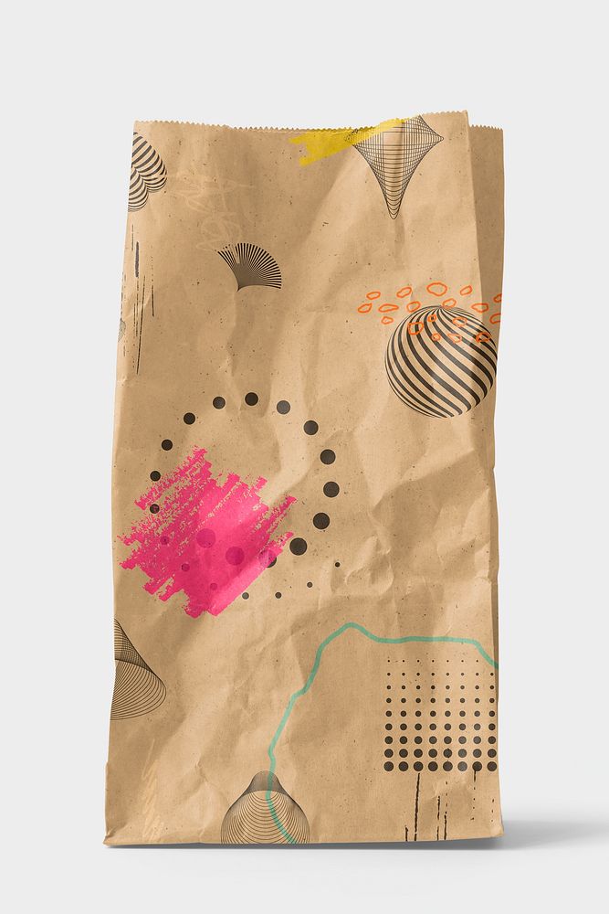 Abstract patterned brown paper bag mockup