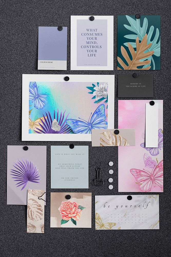Moodboard mockup, colorful tropical nature, aesthetic design psd