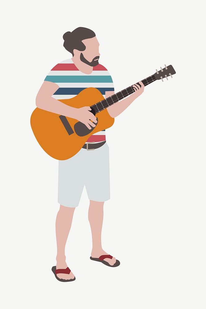 Man playing guitar, illustration collage element psd