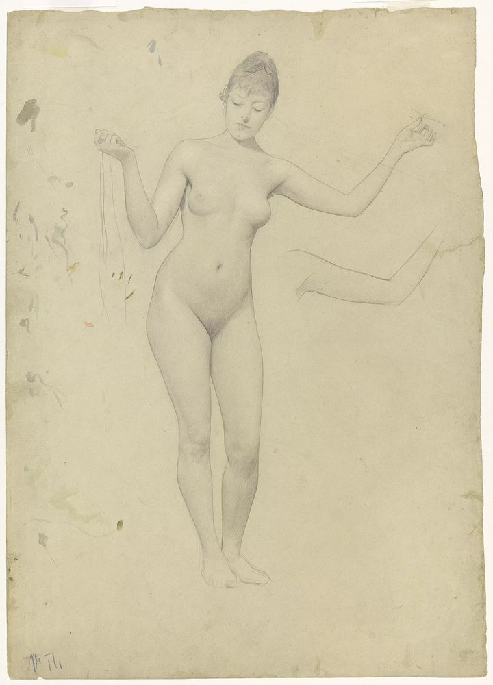 Standing female nude and arm study by Gustav Klimt
