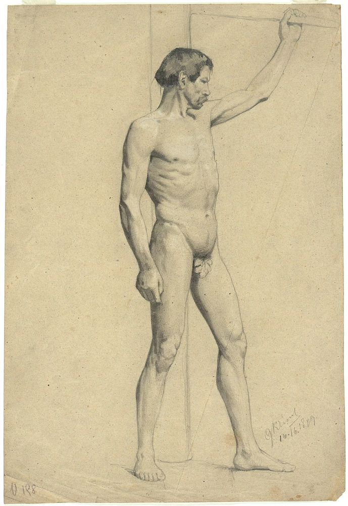 Male academy nude in pose by Gustav Klimt