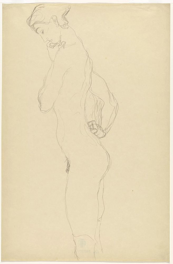 Standing female nude in profile to the left by Gustav Klimt