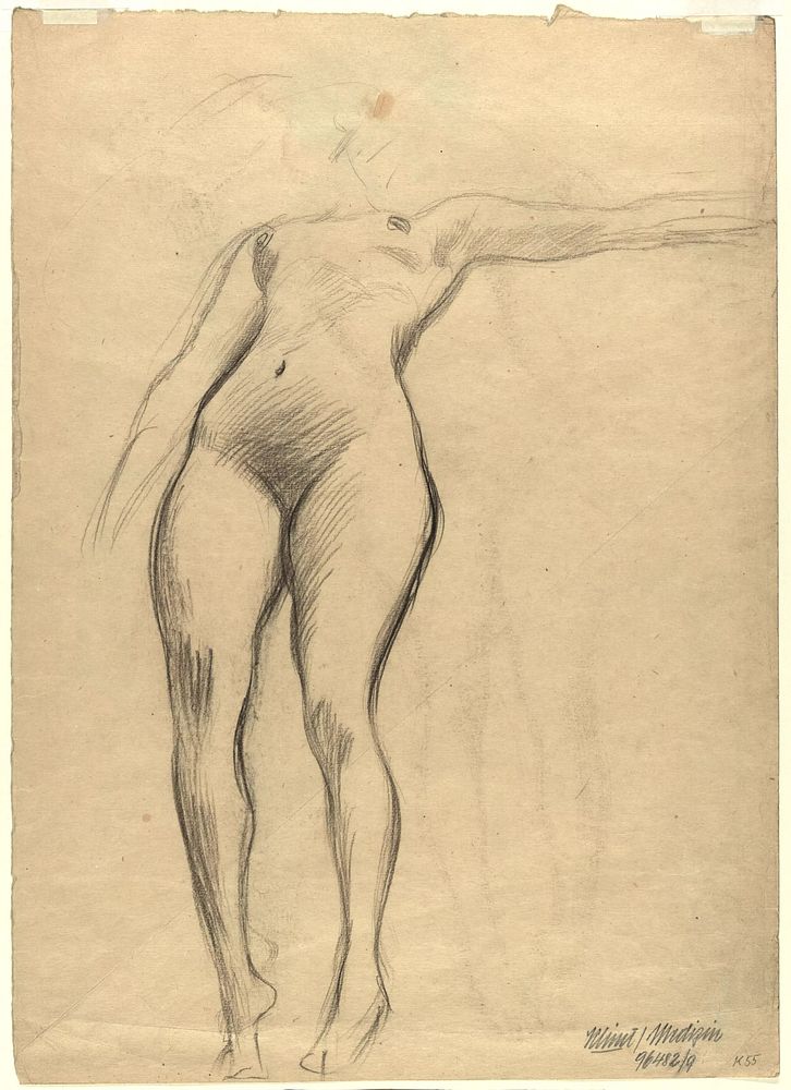 Figure study (draft illustration?) and detailed studies by Gustav Klimt