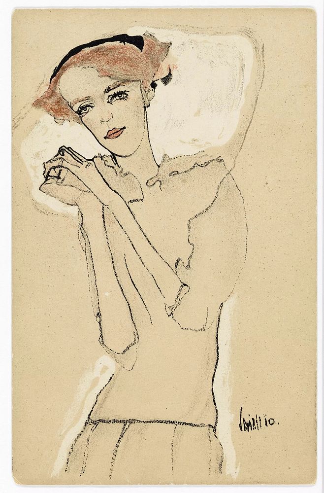 Postcard from the Wiener Werkstätte No. 288: Portrait of a young woman by Egon Schiele and Wiener Werkstätte