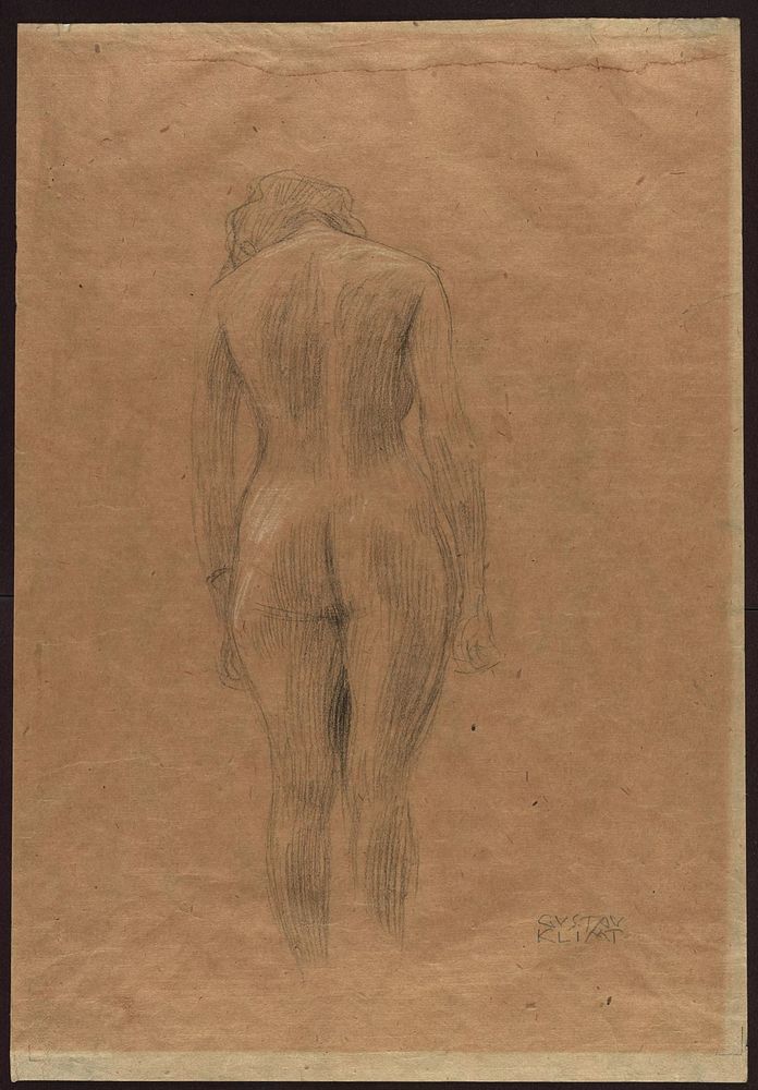 Standing female nude from the back by Gustav Klimt