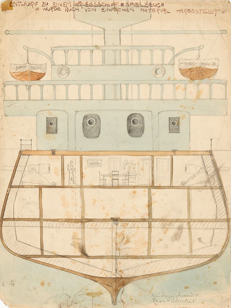 Design for a toy warship by Egon Schiele