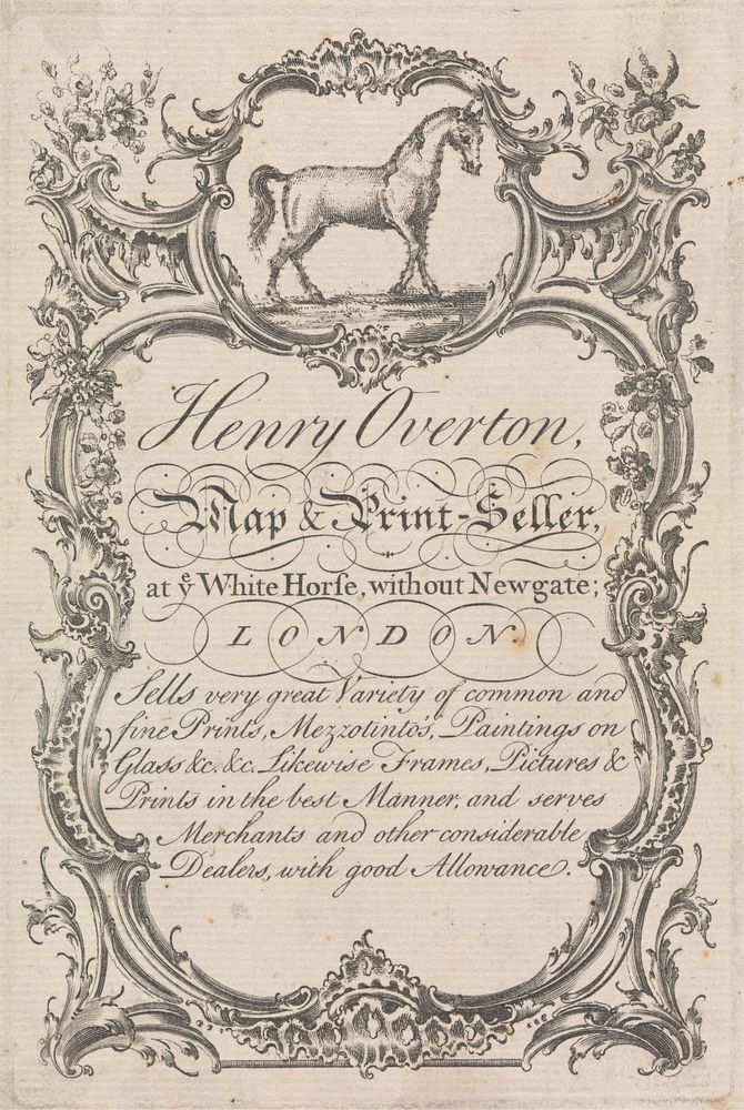 Trade Card for Henry Overton, Map and Printseller at Newgate, London