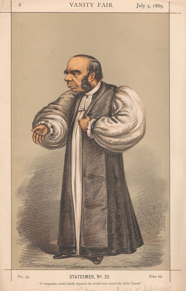 Vanity Fair - Clergy. 'If eloquence could justify injustice he would have saved the Irish Church.' Bishop of Petersborough.…