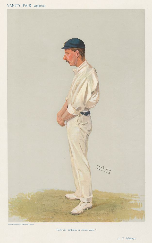Vanity Fair - Cricket. 'Forty-six centuries in eleven years'. J.T. Tyldesley. 8 August 1906