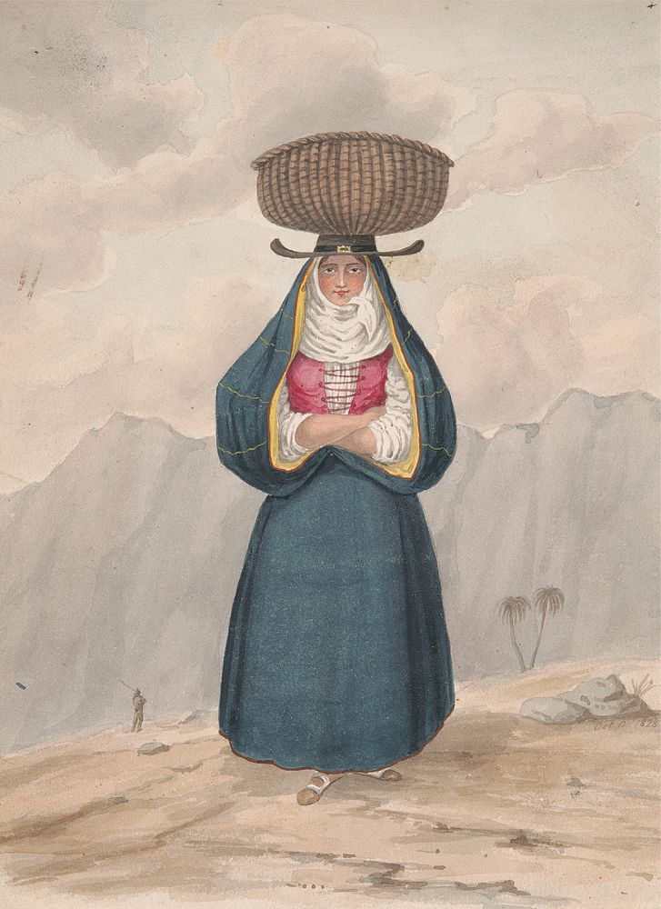 Peasant woman with basket on her head - La Palma, 1828