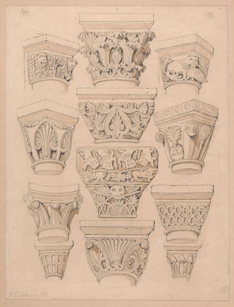 Capitals in the Abbey Church of St. Georges de Bocherville, near Rouen, Normandy
