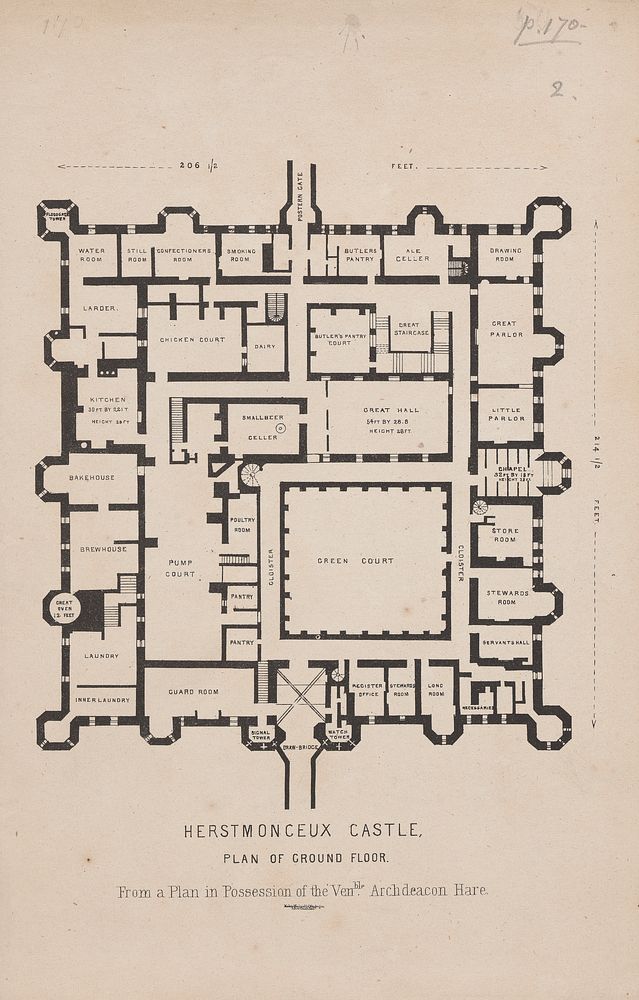 Plan of ground floor of Herstmonceux Castle