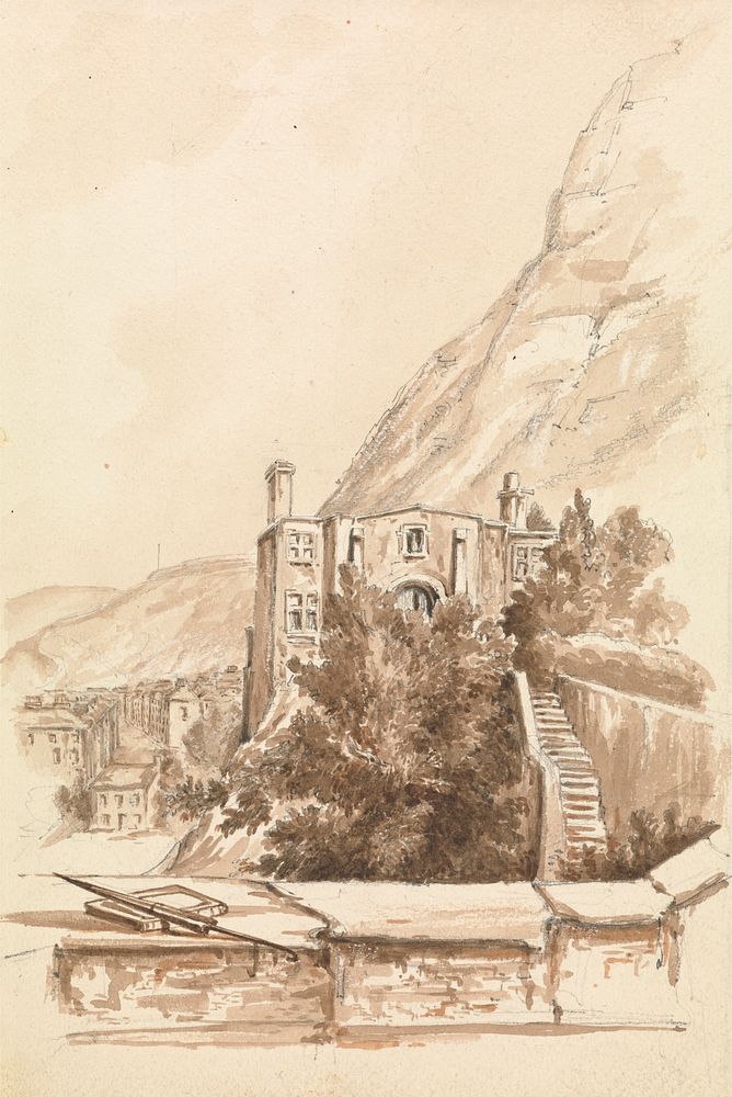 View of a Town with Cliffs in the Background by unknown artist