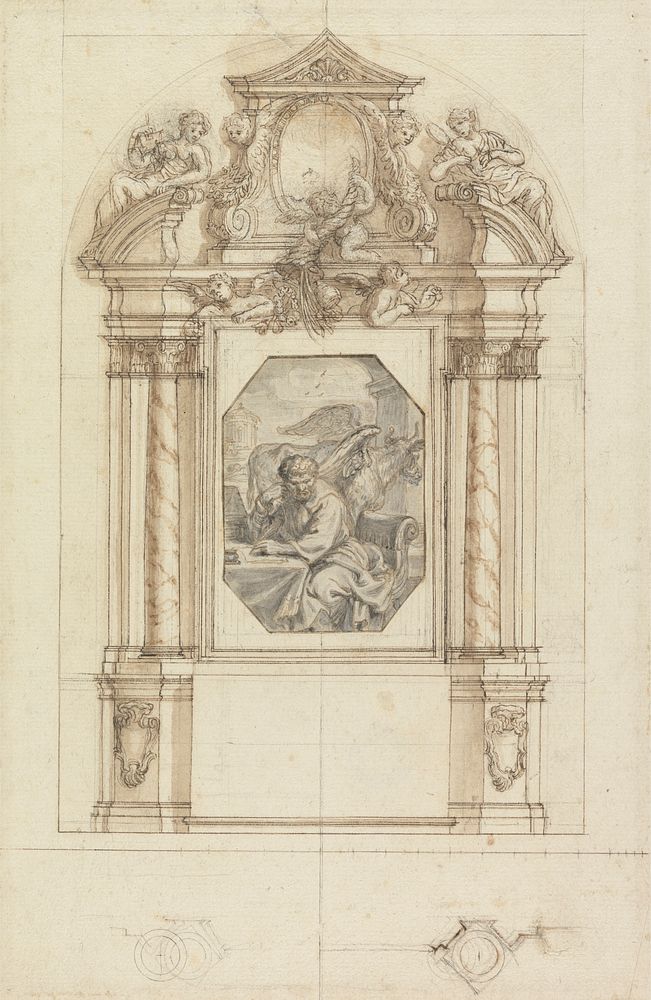 Design for an Altarpiece with a drawing of St. Luke mounted at the center by unknown artist