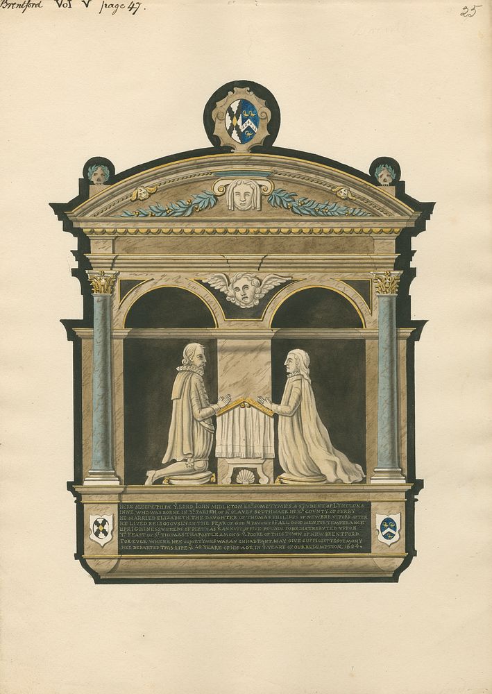 Memorial to Lord John Middleton from Brentford Chruch, attributed to Daniel Lysons