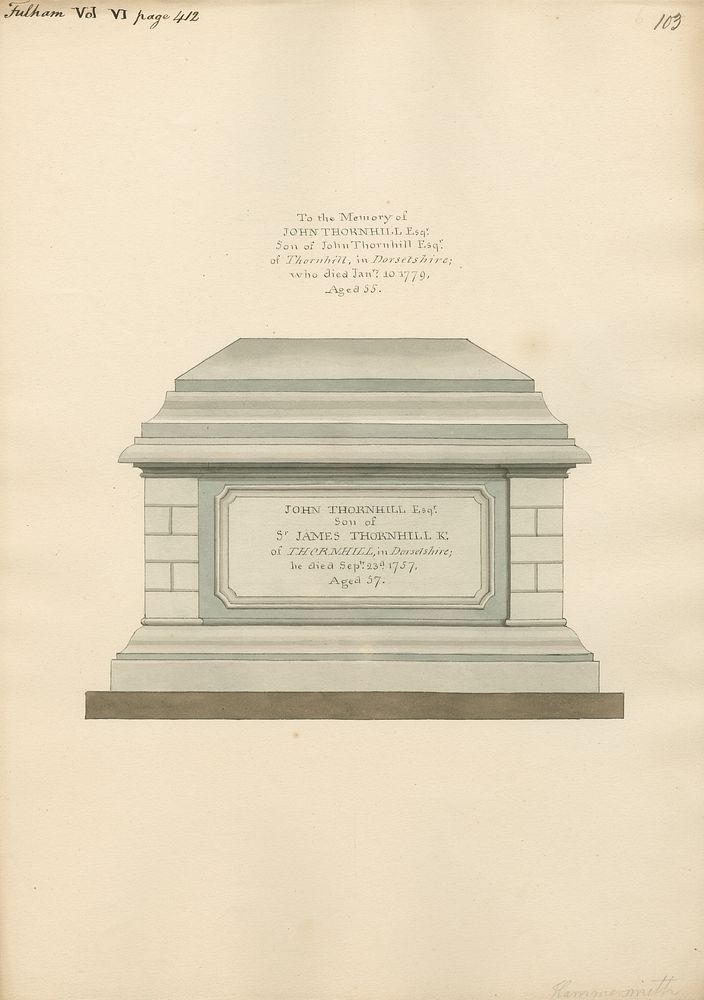 Tomb of John Thornhill from Fulham Church, attributed to Daniel Lysons