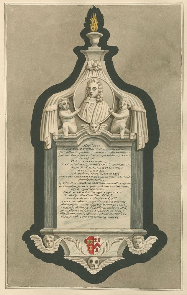 Memorial to Joannes Castell and Christina Samsoni Sheffield from Greenford Church, attributed to Daniel Lysons