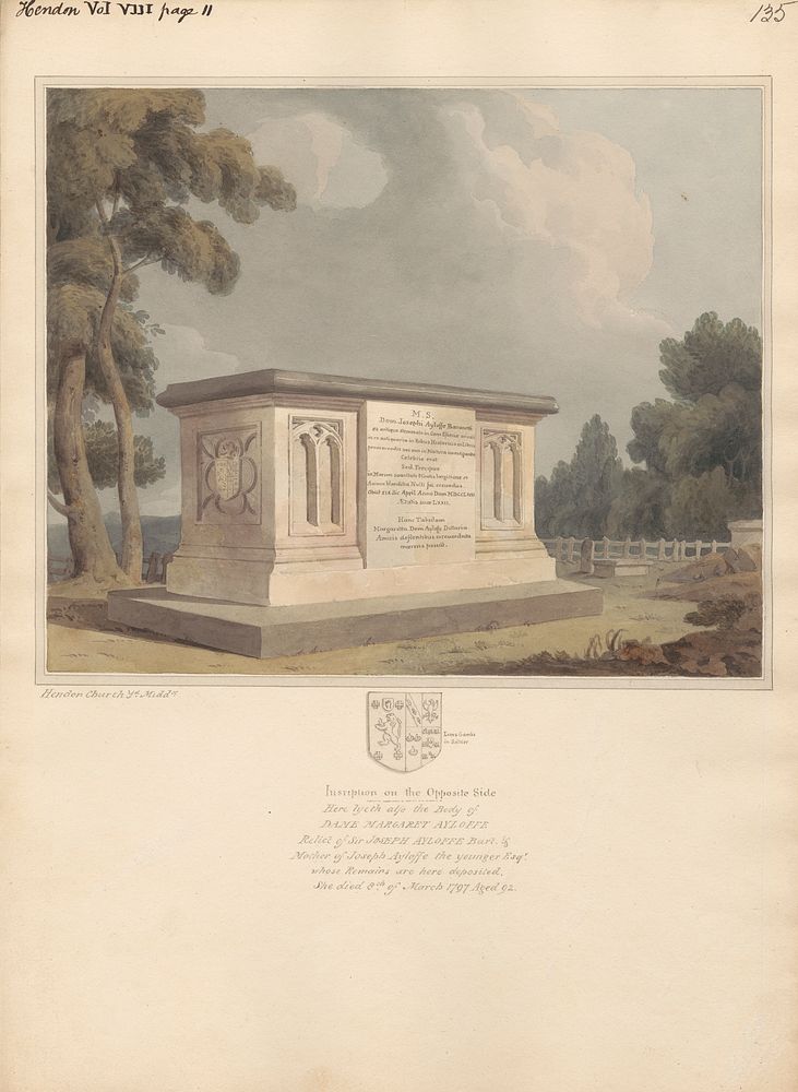 Tomb of Sir Joseph Ayloffe and his Mother, Diane Margaret  Ayloffe from Hendon Church, attributed to Daniel Lysons