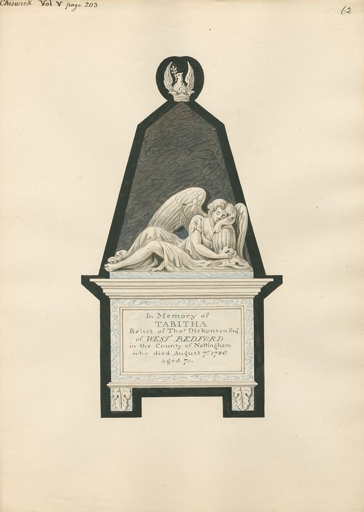 Memorial to Tabitha Dickonson from Chiswick Church, attributed to Daniel Lysons