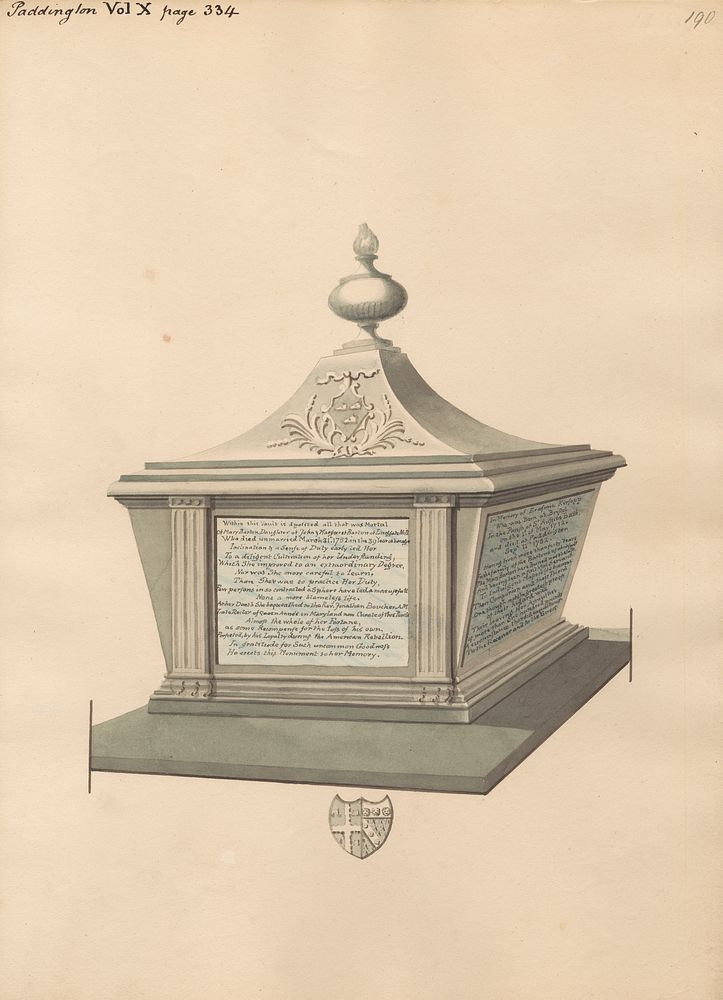 Tomb of Mary Barton and her Servant Erasmia Kirsopp from Paddington Church, attributed to Daniel Lysons