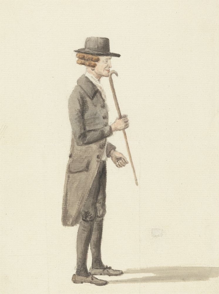 Full-length Figure of a Man Dressed in Black Holding a Walking Stick