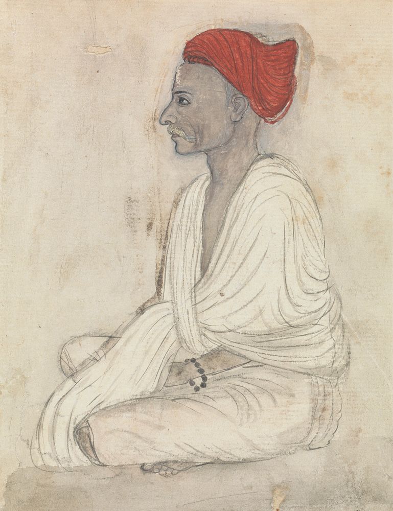 Man in a Red Turban Sitting Crosslegged