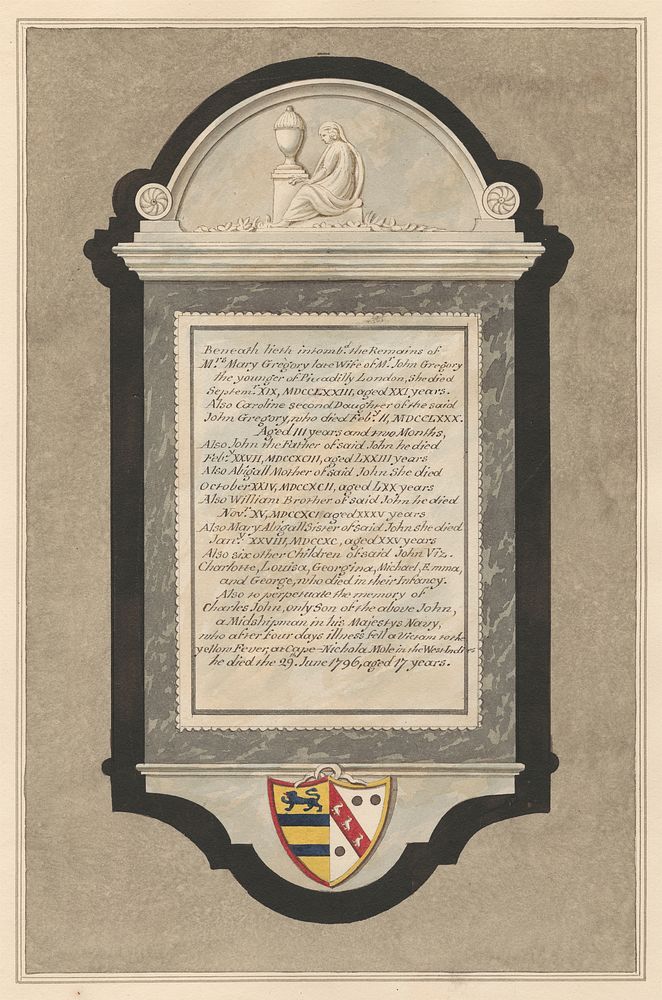 Memorial to Mrs. Mary Gregory, Caroline Gregory, John Gregory, Abigail Gregory, William Gregory, Mary Abigail Gregory, six…