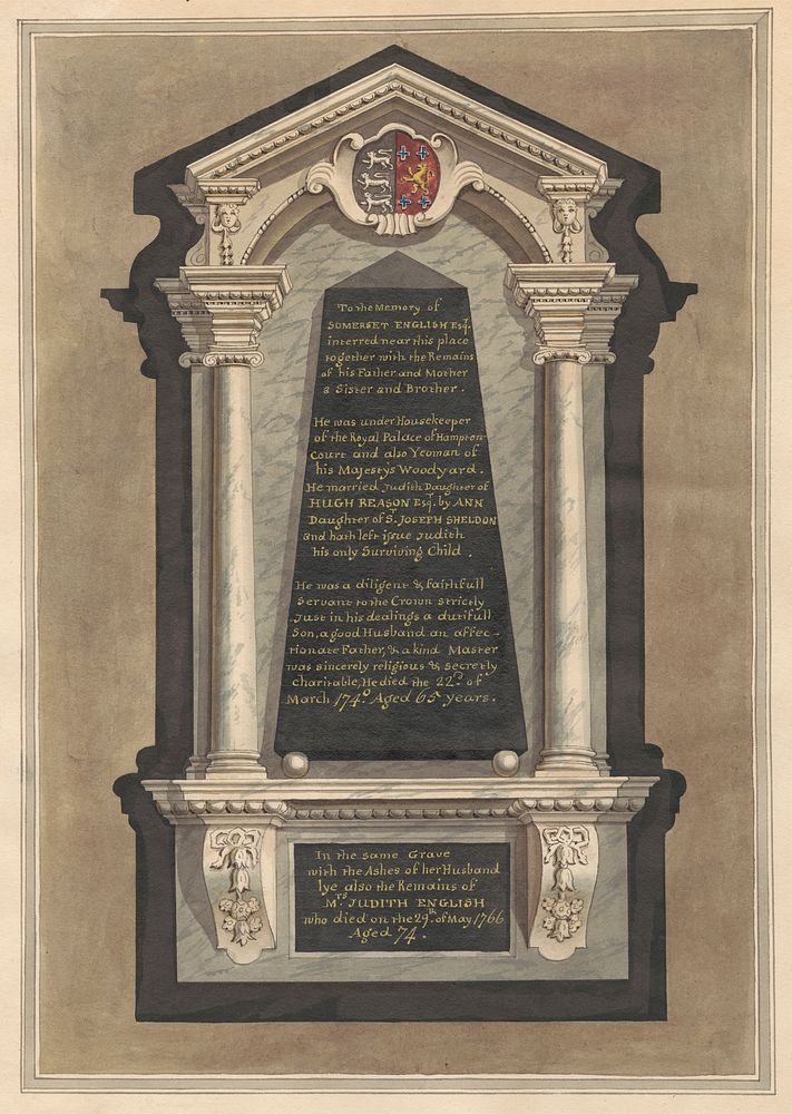 Memorial to Somerset English, his wife Judith, his mother, his father, a sister, and a brother from Hampton Church by Daniel…