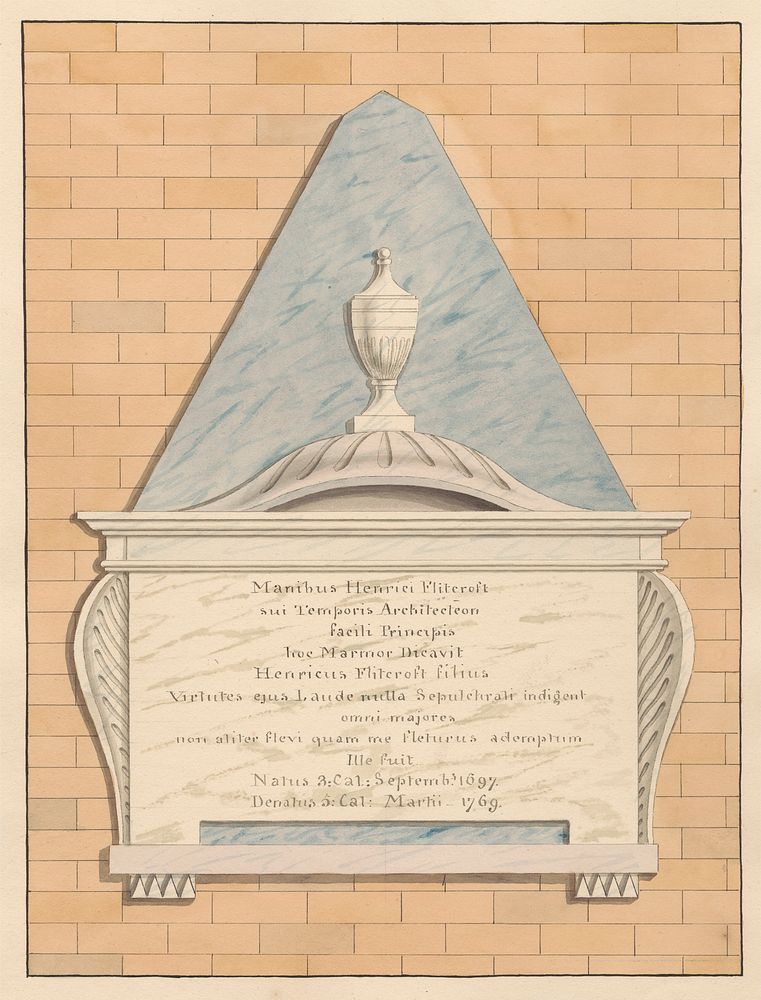 Memorial to Henry Flitcroft from Teddington Church by Daniel Lysons