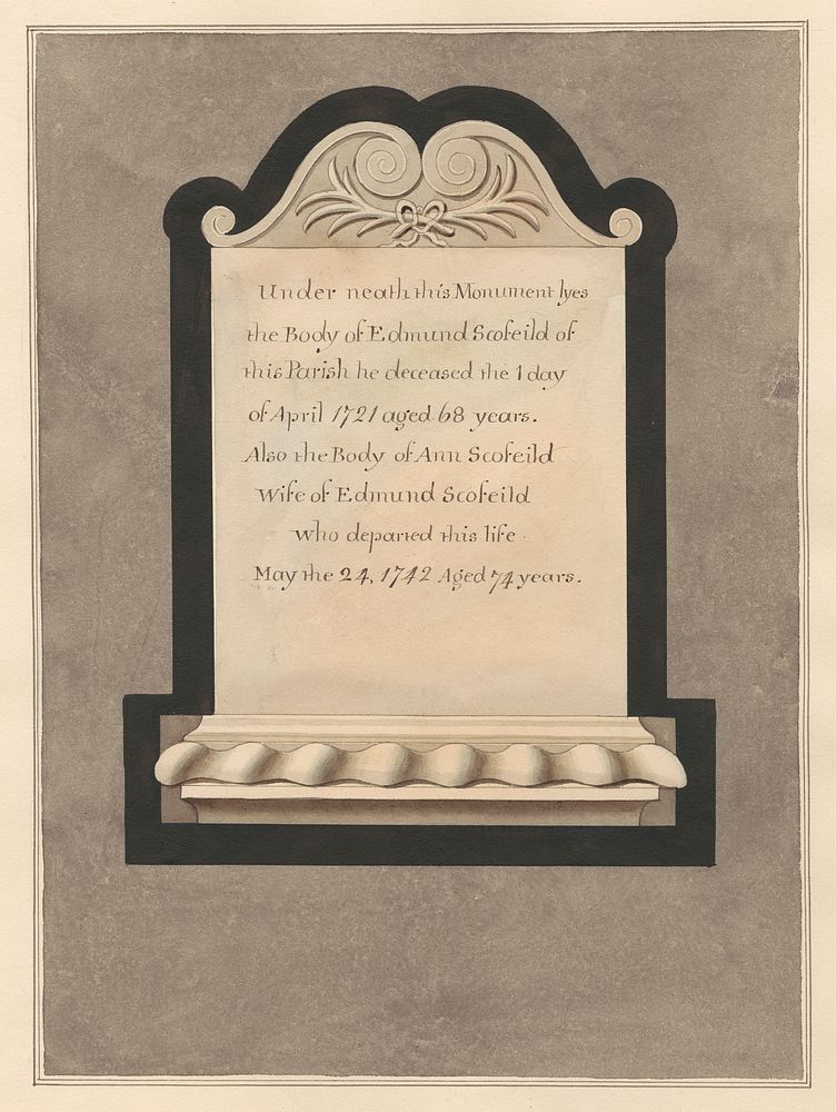 Memorial to Edmund Scofield and his wife Ann from Cowley Church