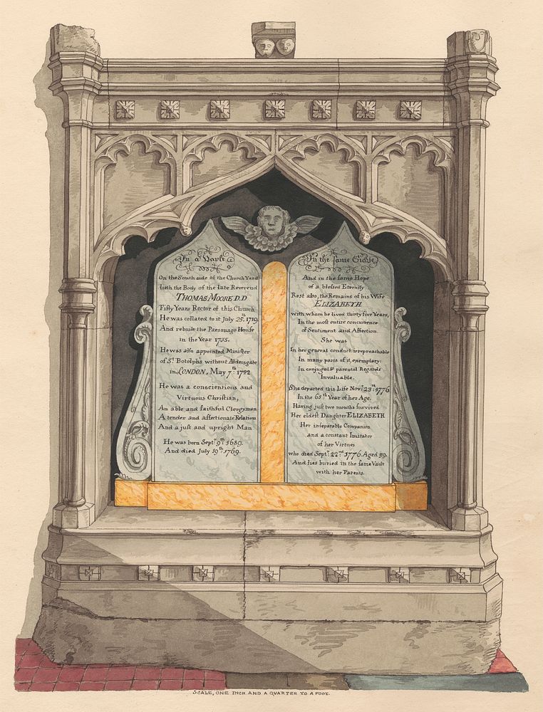 Memorial to Thomas and Elizabeth Moore and their daughter Elizabeth, from Chiselhurst Church