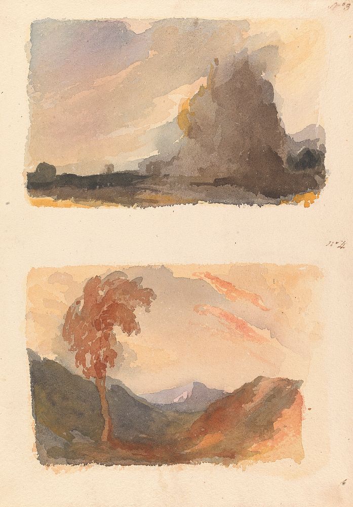 Two Drawings on One Sheet: Landscape with Large Cliff in Foreground - Cuyp's Principle (no. 3); Landscape with Tree in…