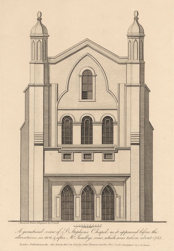 Geometrical View of St. Stephen's Chapel, as it appeared before the alterations in 1806 and after Mr. Sandby's view, which…