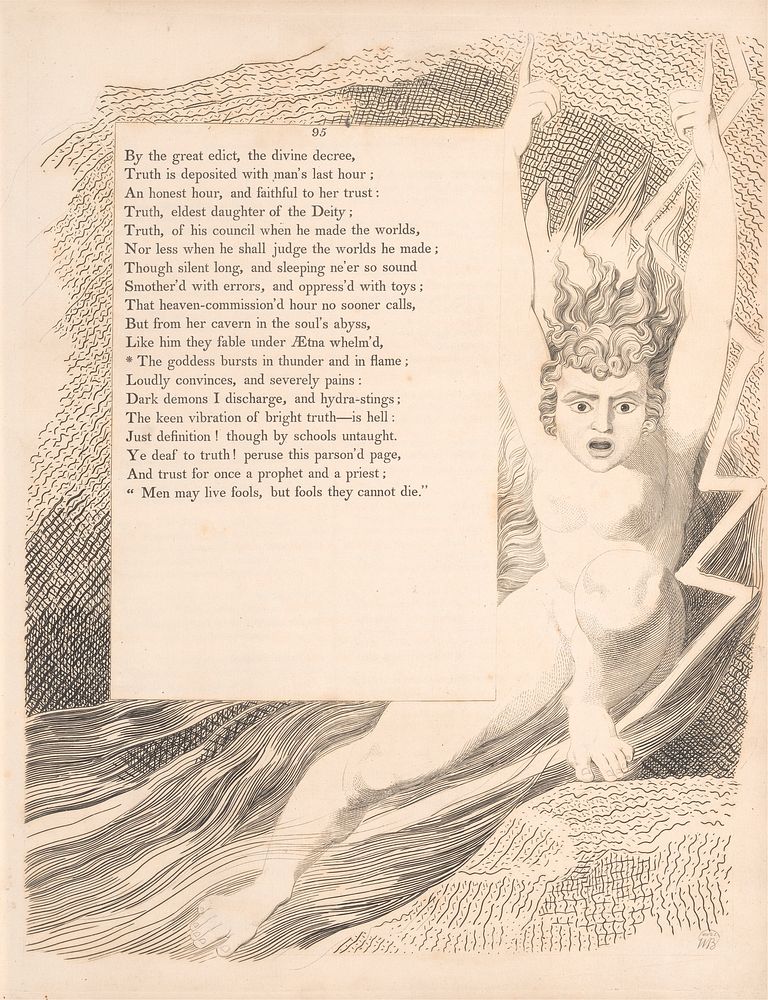 Plate 43 (page 95): 'The goddess bursts in thunder and in flame' by William Blake