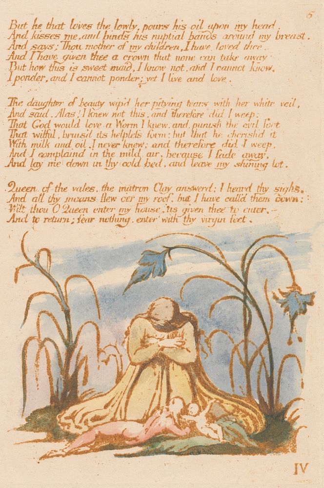 The Book of Thel, Plate 7, "But he that loves the lowly . . . ."