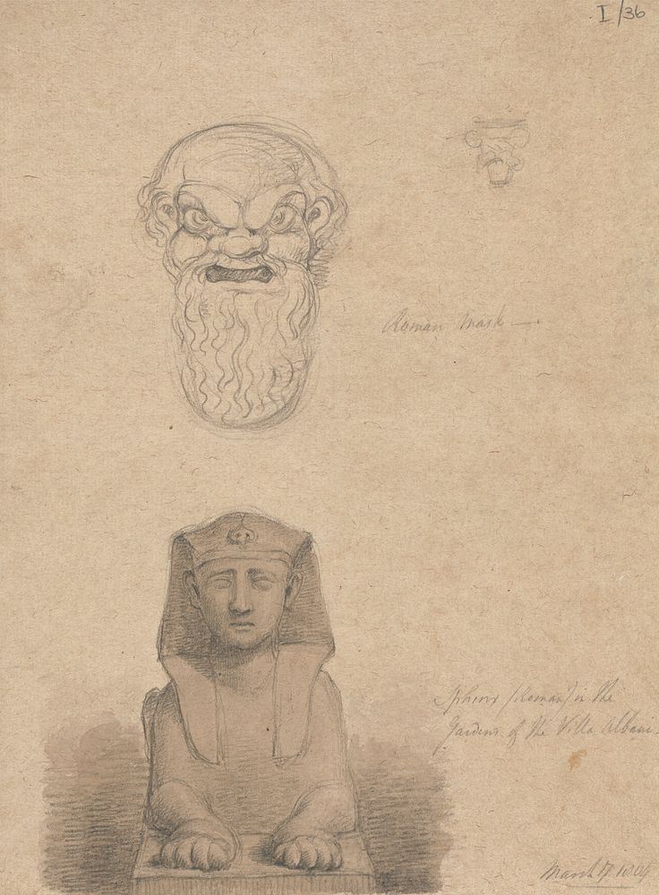 Sphinx, in the Gardens of the Villa Albani, and a Study of a Roman Mask