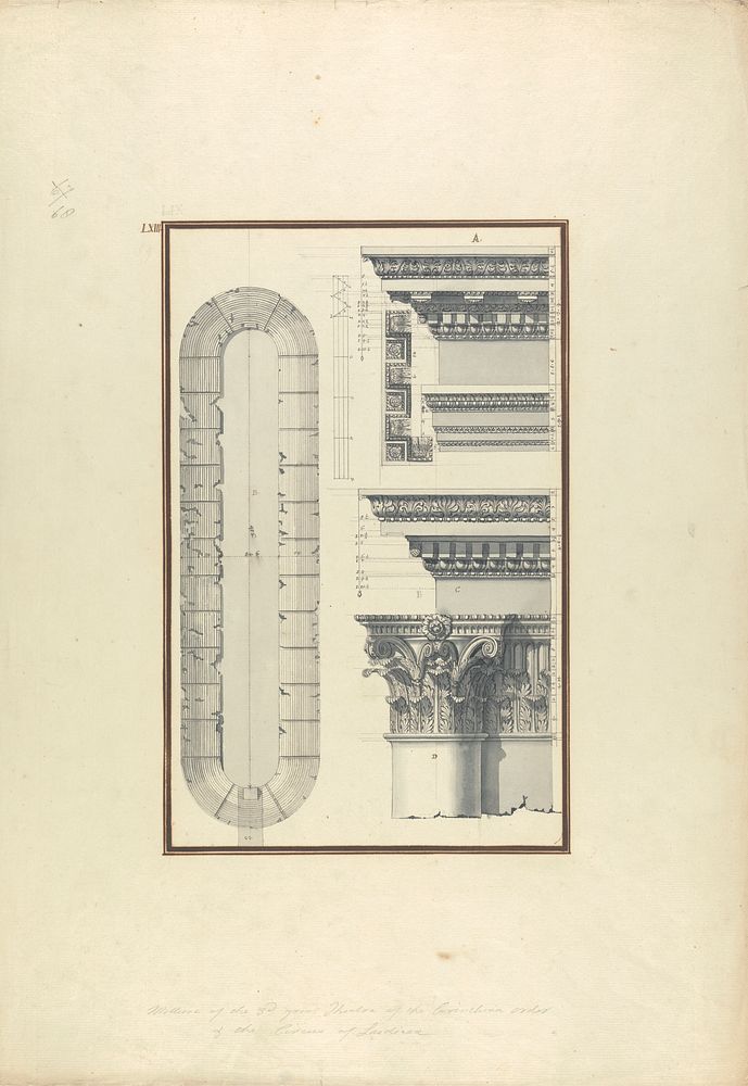 Plan of the Circus and Details of Capitals and Other Ornaments from Laodicea by Giovanni Battista Borra